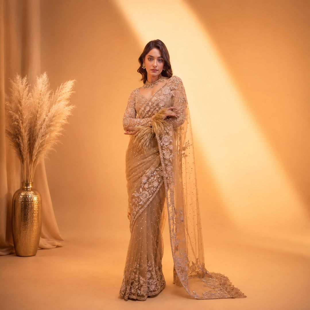 Bollywood Edition Sequins Butterfly Net Saree