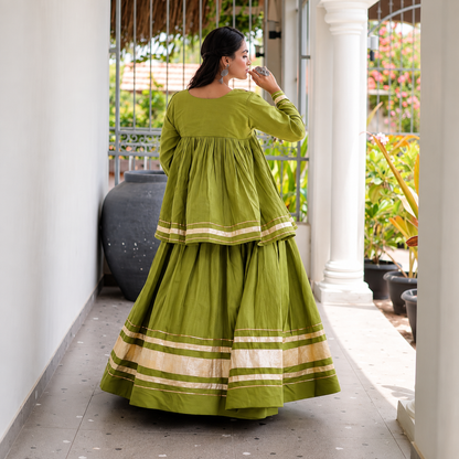 Navratri Special Kora Cotton Lehenga Choli with Zari & Real Mirror Work