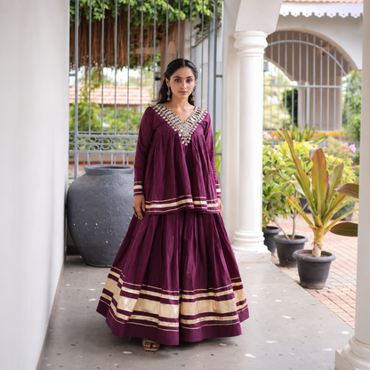 Navratri Special Kora Cotton Lehenga Choli with Zari & Real Mirror Work