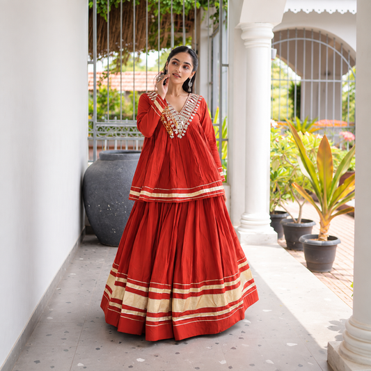 Navratri Special Kora Cotton Lehenga Choli with Zari & Real Mirror Work