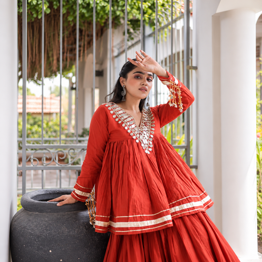 Navratri Special Kora Cotton Lehenga Choli with Zari & Real Mirror Work