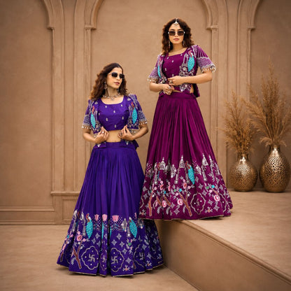 Royal Vichitra Silk Embroidered Lehenga Choli with Festive Koti