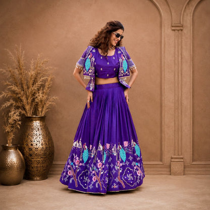 Royal Vichitra Silk Embroidered Lehenga Choli with Festive Koti