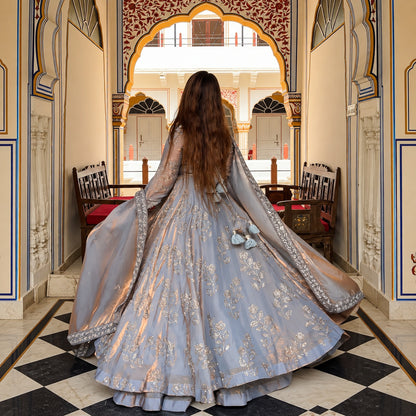 Heavy Fancy Silk Hand & Embroidered Anarkali Suit Set with Four-Side Embroidered Dupatta