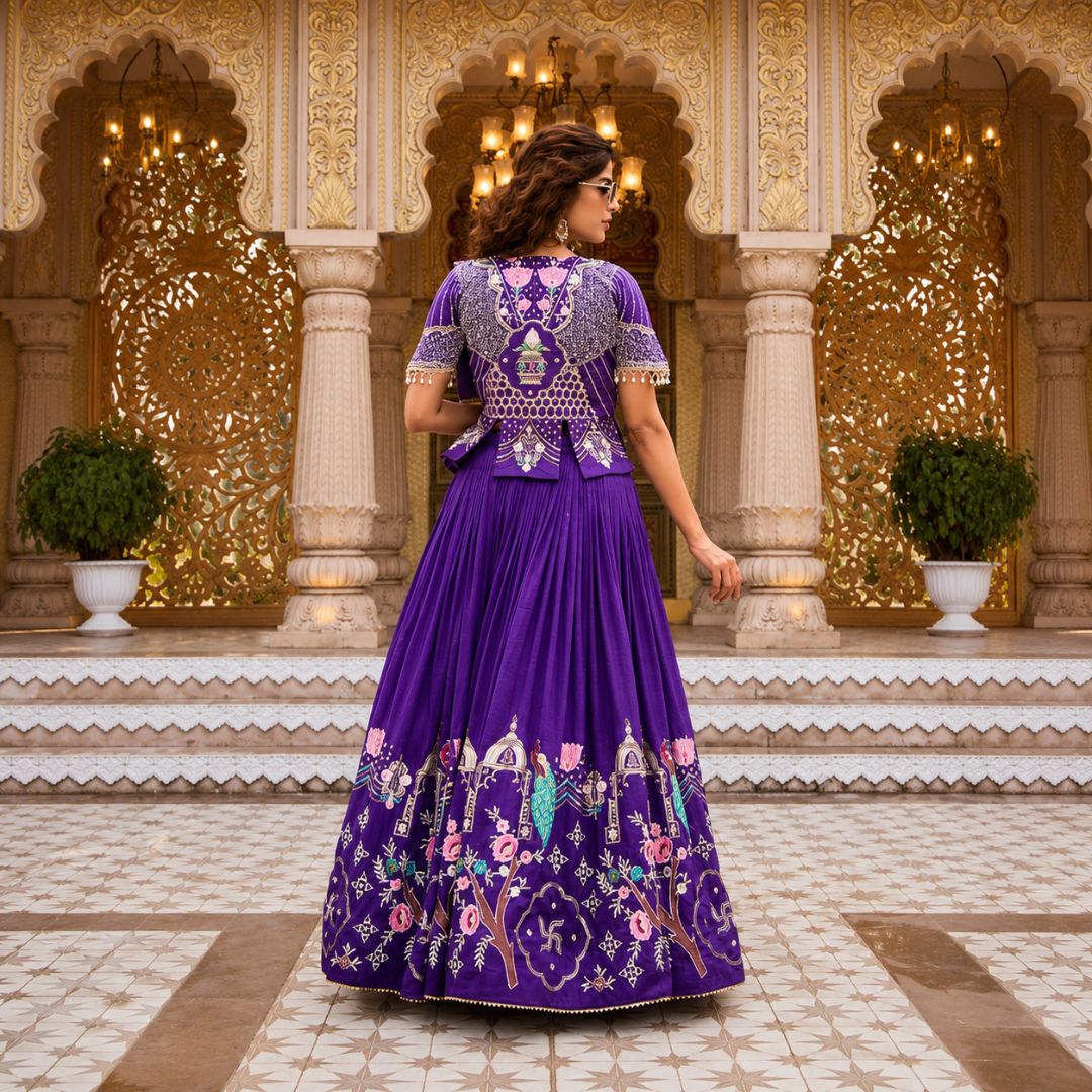 Royal Vichitra Silk Embroidered Lehenga Choli with Festive Koti