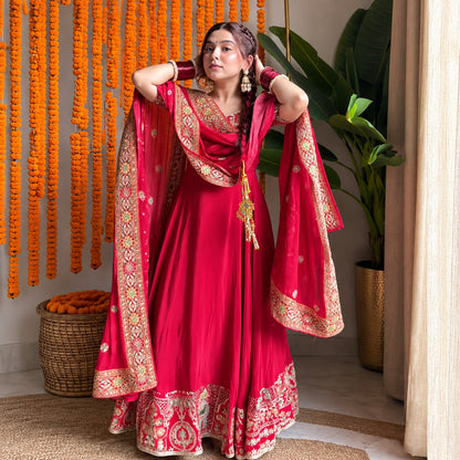 Heavy Natural Crepe Silk 5mm Sequin & Embroidered Anarkali Suit Set with Crepe Silk Dupatta