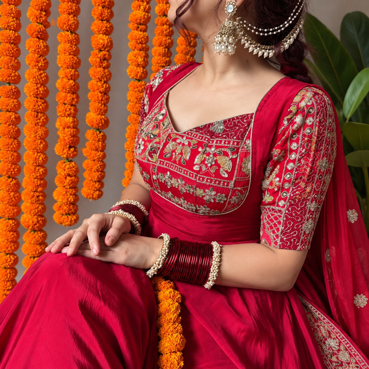 Heavy Natural Crepe Silk 5mm Sequin & Embroidered Anarkali Suit Set with Crepe Silk Dupatta