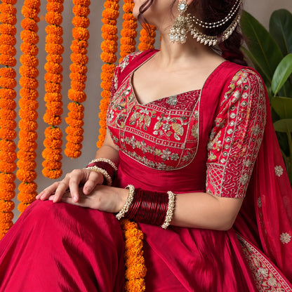 Heavy Natural Crepe Silk 5mm Sequin & Embroidered Anarkali Suit Set with Crepe Silk Dupatta