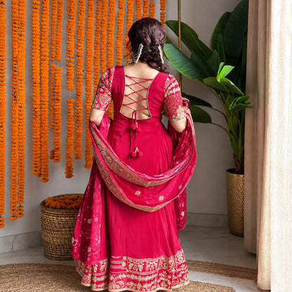 Heavy Natural Crepe Silk 5mm Sequin & Embroidered Anarkali Suit Set with Crepe Silk Dupatta