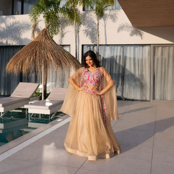 Premium Sindur Silk Beaded Lehenga Choli with Indo-Western Shrug Set