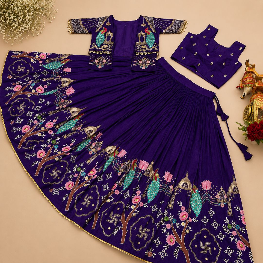 Royal Vichitra Silk Embroidered Lehenga Choli with Festive Koti