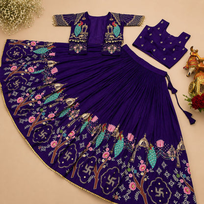 Royal Vichitra Silk Embroidered Lehenga Choli with Festive Koti