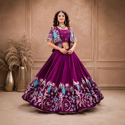 Royal Vichitra Silk Embroidered Lehenga Choli with Festive Koti