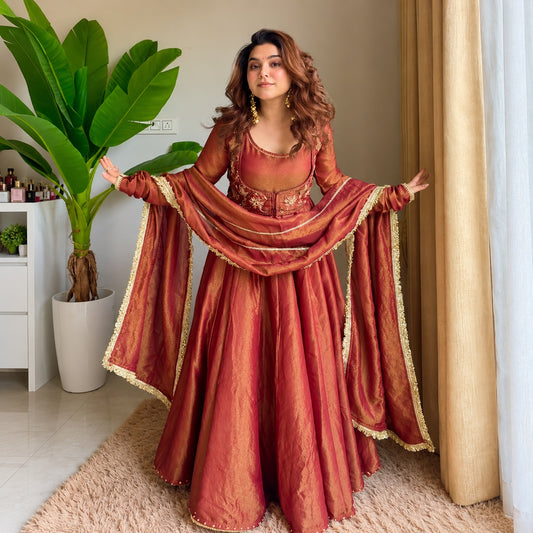 Heavy Cosmos Silk 3mm Sequin Embroidered Koti & Flared Maxi Anarkali Suit Set