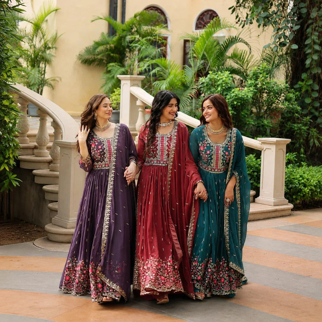 Premium Faux Georgette Sequins Embroidered Sharara Suit Set