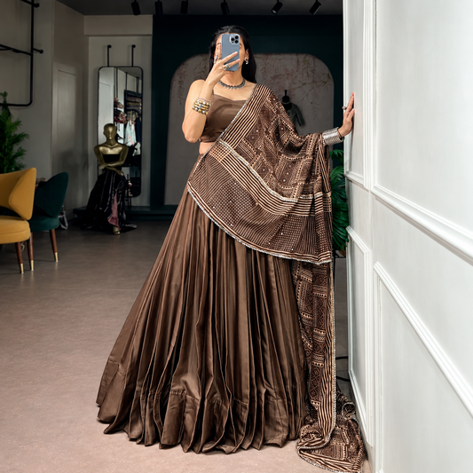 Moonga Silk Navratri Lehenga Choli with Printed Satin Dupatta