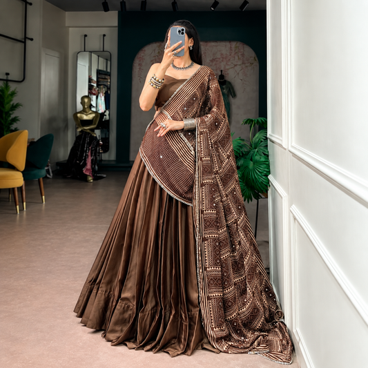 Moonga Silk Navratri Lehenga Choli with Printed Satin Dupatta