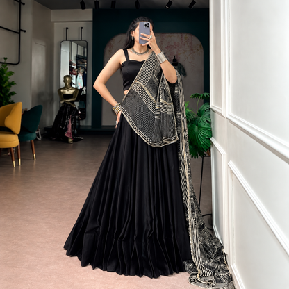 Moonga Silk Navratri Lehenga Choli with Printed Satin Dupatta
