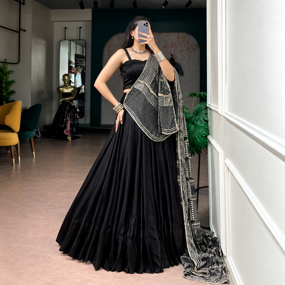 Moonga Silk Navratri Lehenga Choli with Printed Satin Dupatta