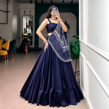 Moonga Silk Navratri Lehenga Choli with Printed Satin Dupatta