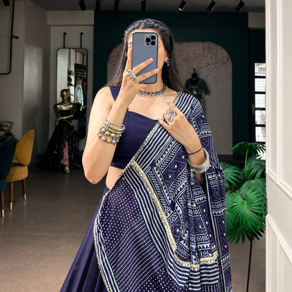 Moonga Silk Navratri Lehenga Choli with Printed Satin Dupatta