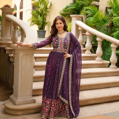 Premium Faux Georgette Sequins Embroidered Sharara Suit Set