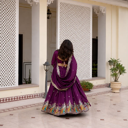 Royal Vichitra Silk Peacock Embroidered Lehenga Choli Set