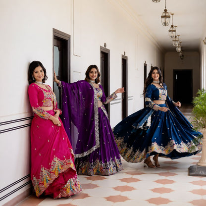 Royal Vichitra Silk Peacock Embroidered Lehenga Choli Set