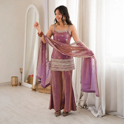 Premium Trendy Silk Embroidered Kurta & Bell-Bottom Pant Set