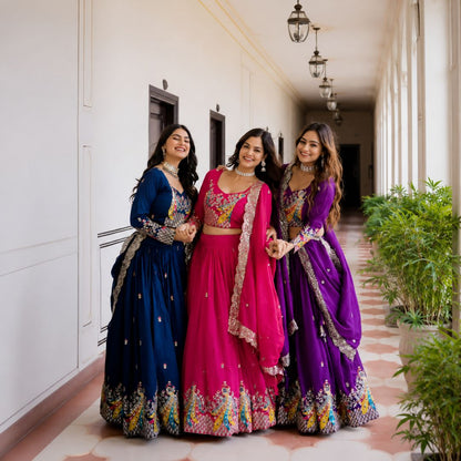 Royal Vichitra Silk Peacock Embroidered Lehenga Choli Set