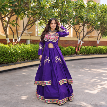 Navratri Special Kora Cotton Lehenga & Long Shrug Co-ord Set