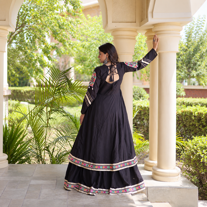Navratri Special Kora Cotton Lehenga & Long Shrug Co-ord Set