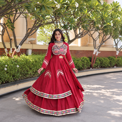 Navratri Special Kora Cotton Lehenga & Long Shrug Co-ord Set