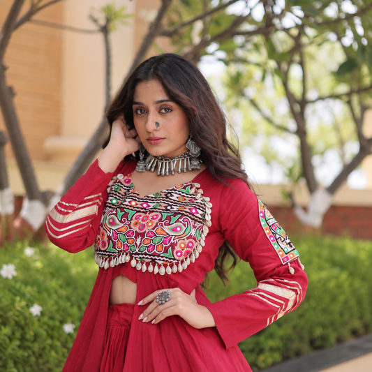 Navratri Special Kora Cotton Lehenga & Long Shrug Co-ord Set