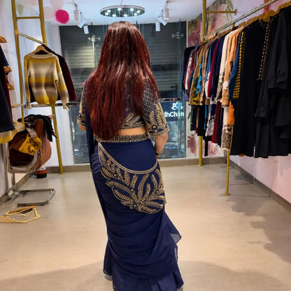Premium Rangoli Silk Ready-to-Wear Draped Saree Set