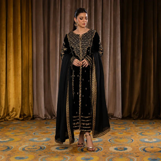 Premium Viscose Velvet Embroidered Kurta & Pant Set with Dupatta