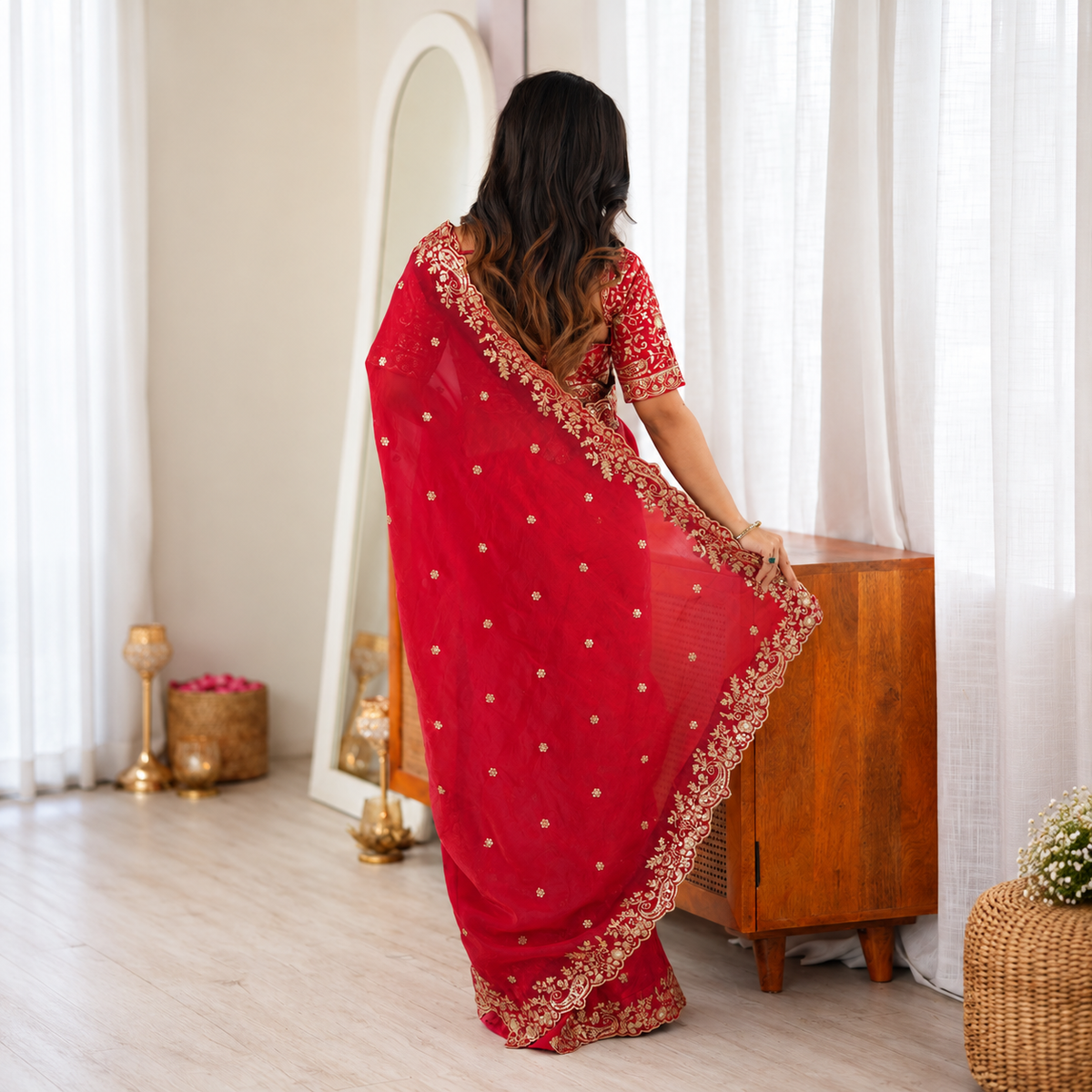 Heavy Fendy Silk Thread & Sequin Embroidered Saree Set