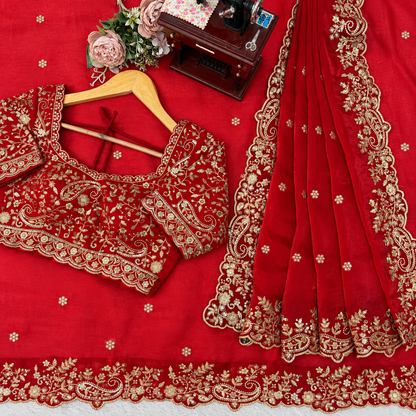 Heavy Fendy Silk Thread & Sequin Embroidered Saree Set