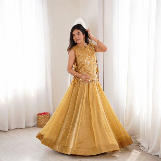 Premium Salsa Crush Lehenga Set with Embroidered Pearl-Lace Koti