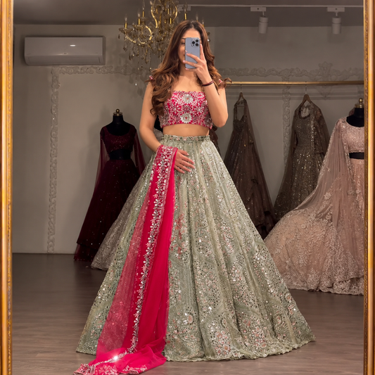 Premium Faux Georgette Embroidered Lehenga with Heavy Coding & Sequins Work