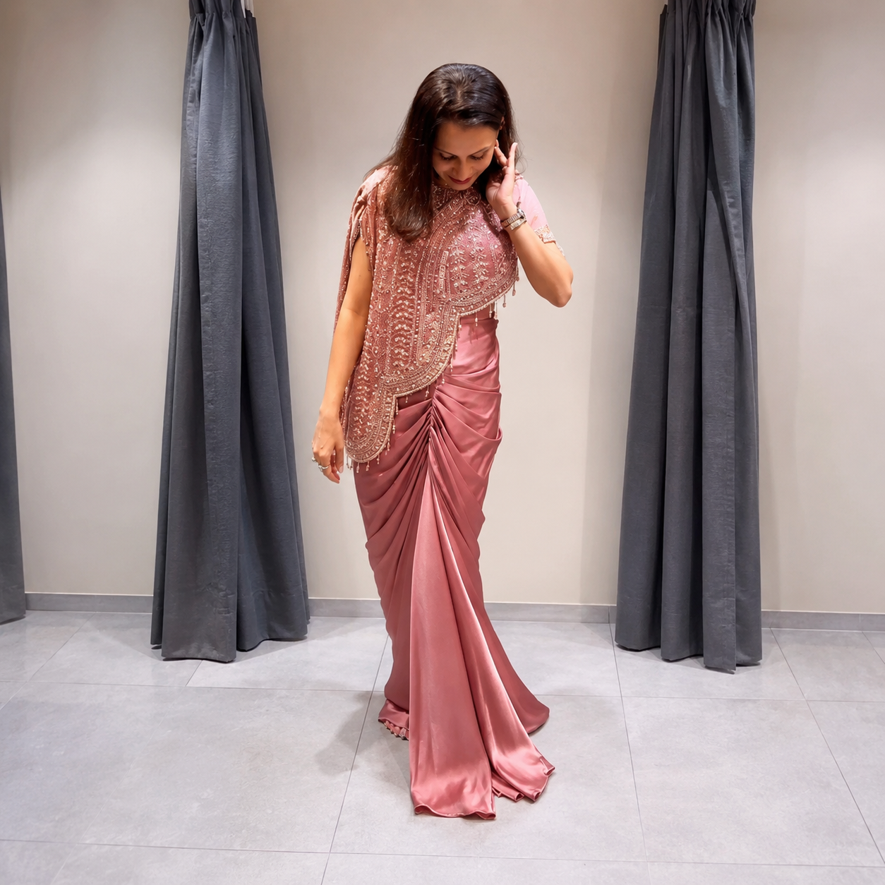 Bollywood Style Crepe Silk Indo-Western Dhoti & Embroidered Koti Set