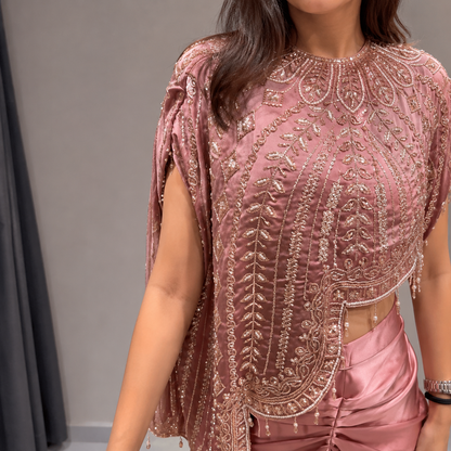 Bollywood Style Crepe Silk Indo-Western Dhoti & Embroidered Koti Set