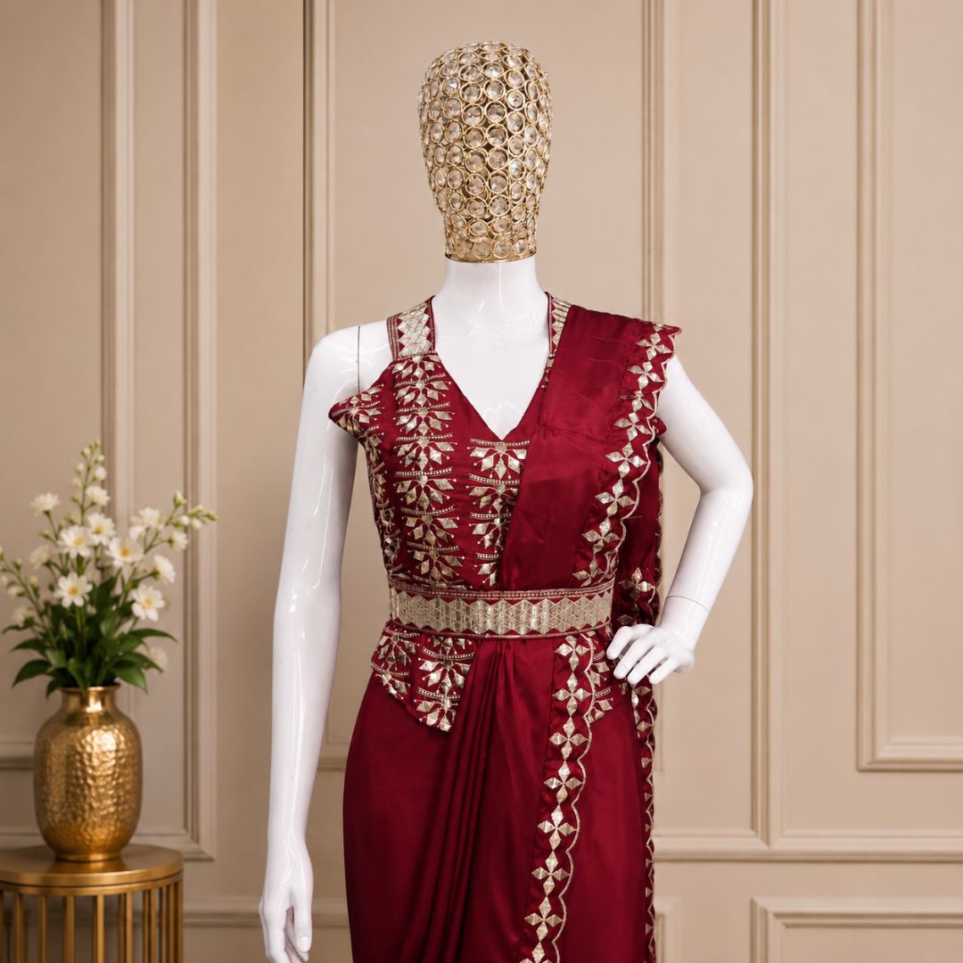 Premium Ready-to-Wear Crepe Silk Saree Set