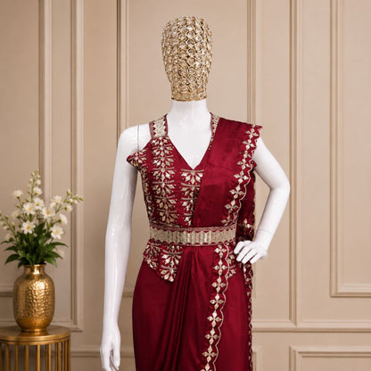 Premium Ready-to-Wear Crepe Silk Saree Set