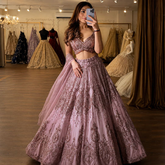 Premium Glitter Dori & Sequins Soft Net Lehenga Set