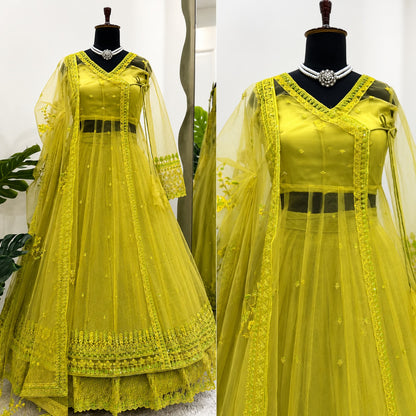 AAVRIKA-5895 | Premium Butterfly Net Kediyu Shrug Lehenga & Blouse 4-Piece Set