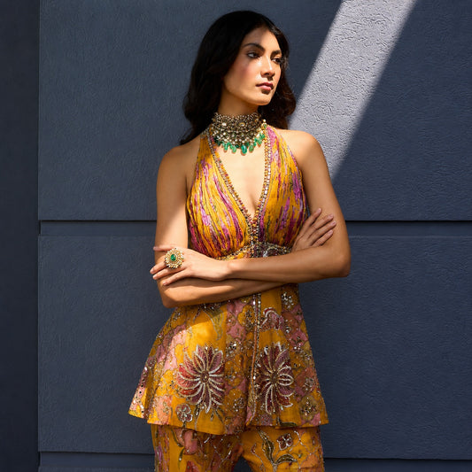 AAVRIKA | Premium Organza Short Kurti & Sharara Set with Real Mirror Work