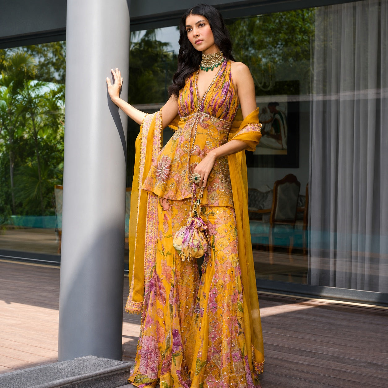 AAVRIKA | Premium Organza Short Kurti & Sharara Set with Real Mirror Work